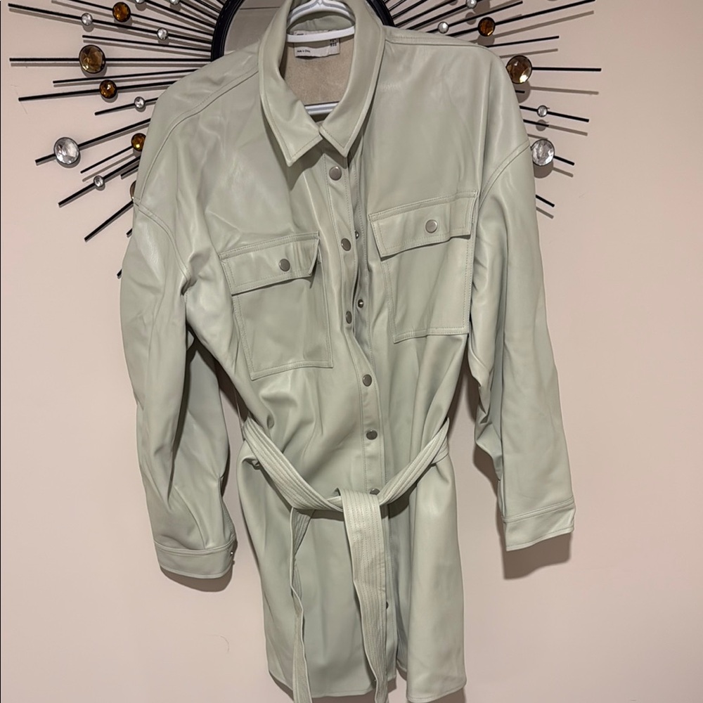 Light Green Faux Leather Shirt Dress